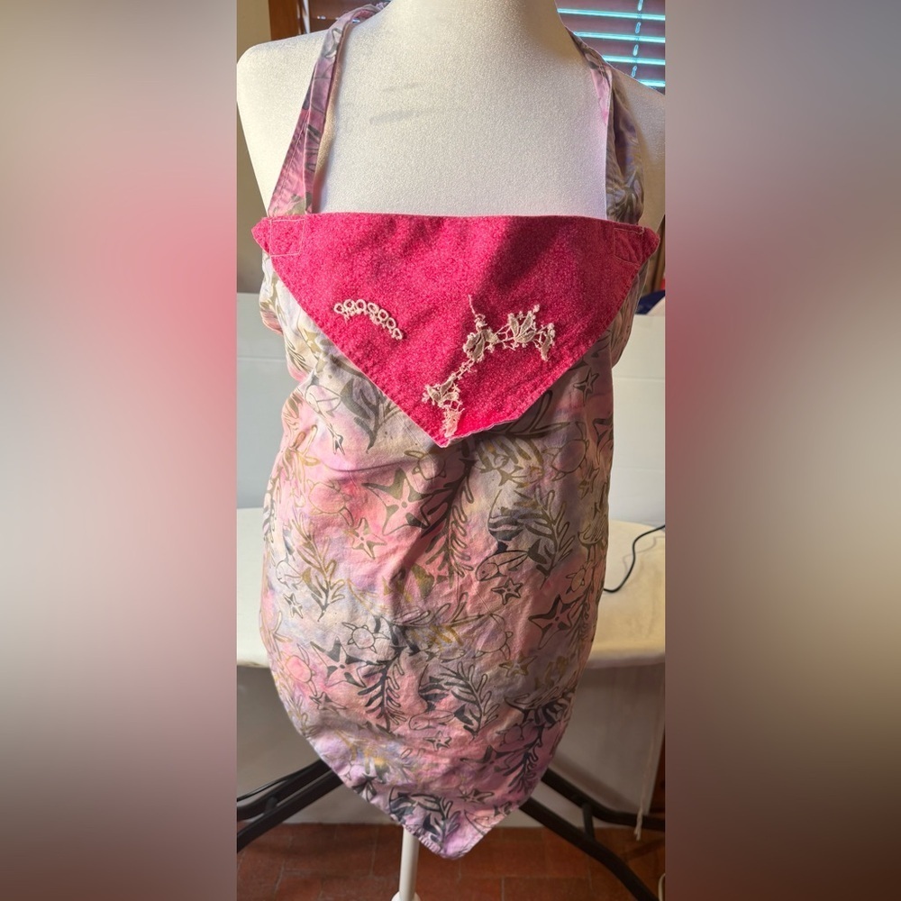 Floral Pink and Gray Apron with Embellished BIB